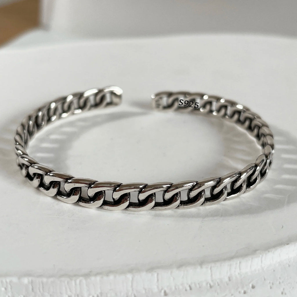 100% Solid 925 Sterling Silver Metal Bracelet for Women Vintage Handmade Simple Retro Chain Heart Bracelet Birthday Gift Party