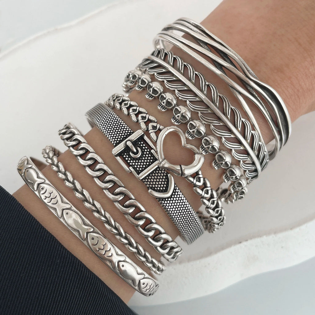 100% Solid 925 Sterling Silver Metal Bracelet for Women Vintage Handmade Simple Retro Chain Heart Bracelet Birthday Gift Party