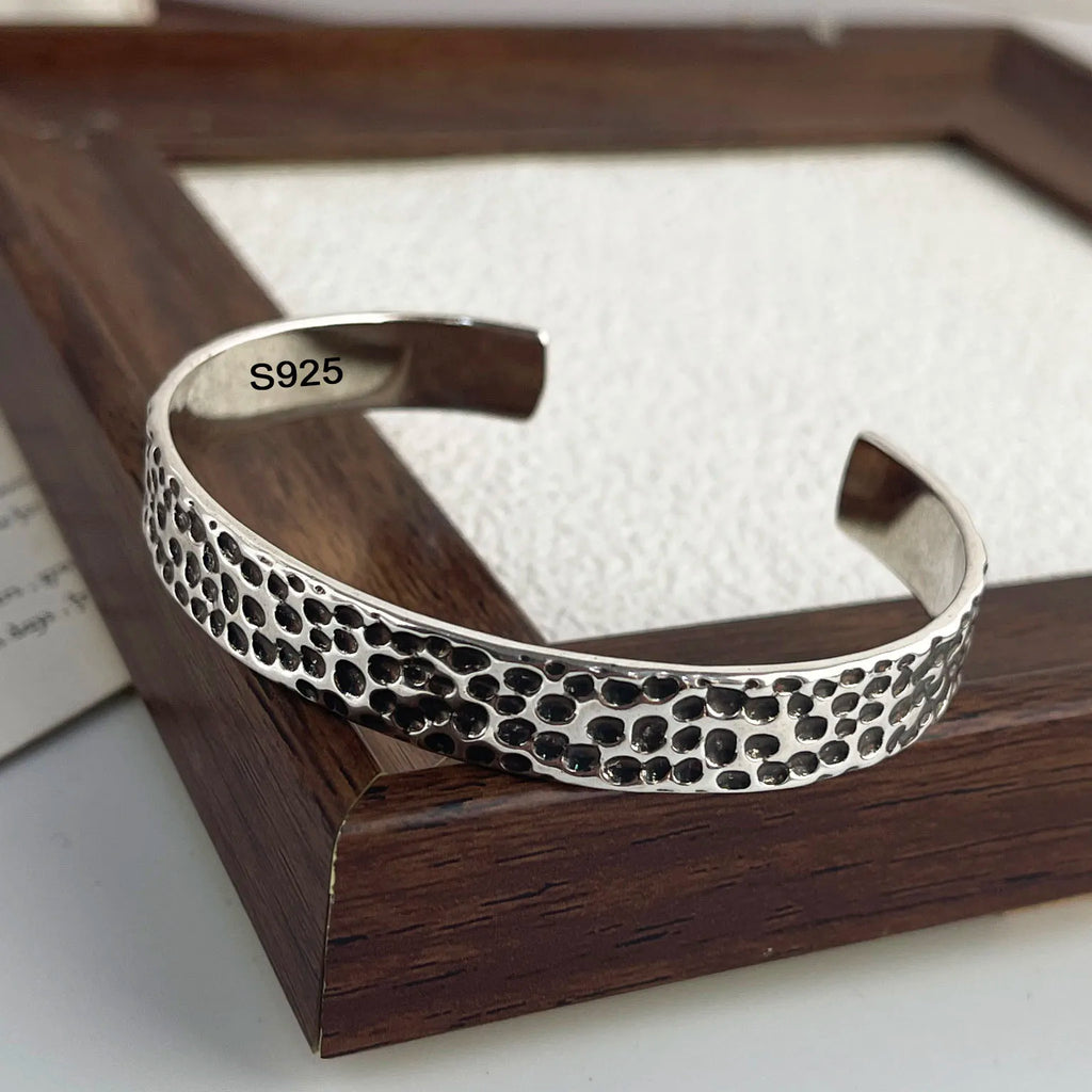 100% Solid 925 Sterling Silver Metal Bracelet for Women Vintage Handmade Simple Retro Flower Chain Bracelet Birthday Gift Party