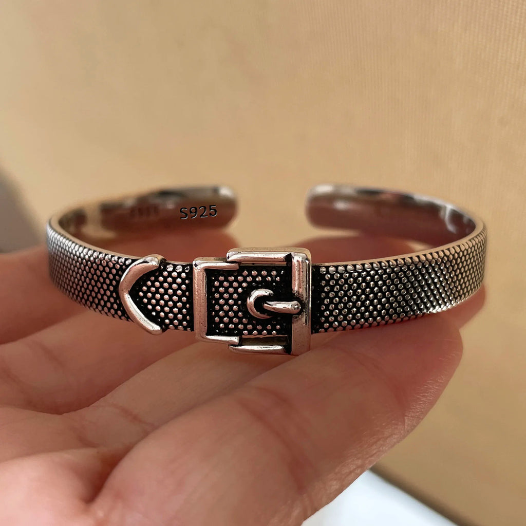 100% Solid 925 Sterling Silver Metal Bracelet for Women Vintage Handmade Simple Retro Chain Heart Bracelet Birthday Gift Party