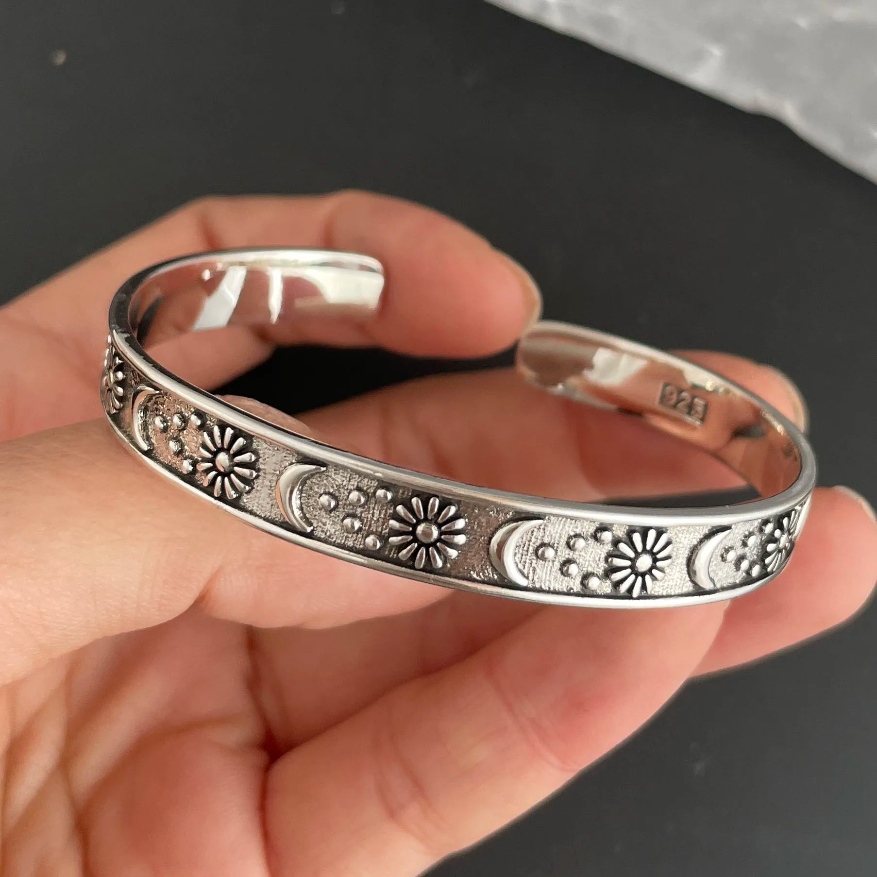 100% Solid 925 Sterling Silver Metal Bracelet for Women Vintage Handmade Simple Retro Chain Heart Bracelet Birthday Gift Party