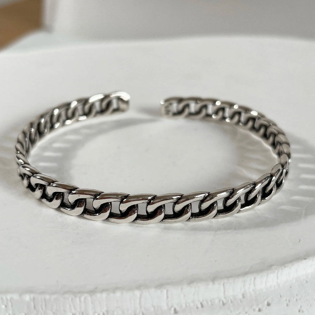 100% Solid 925 Sterling Silver Metal Bracelet for Women Vintage Handmade Simple Retro Chain Heart Bracelet Birthday Gift Party