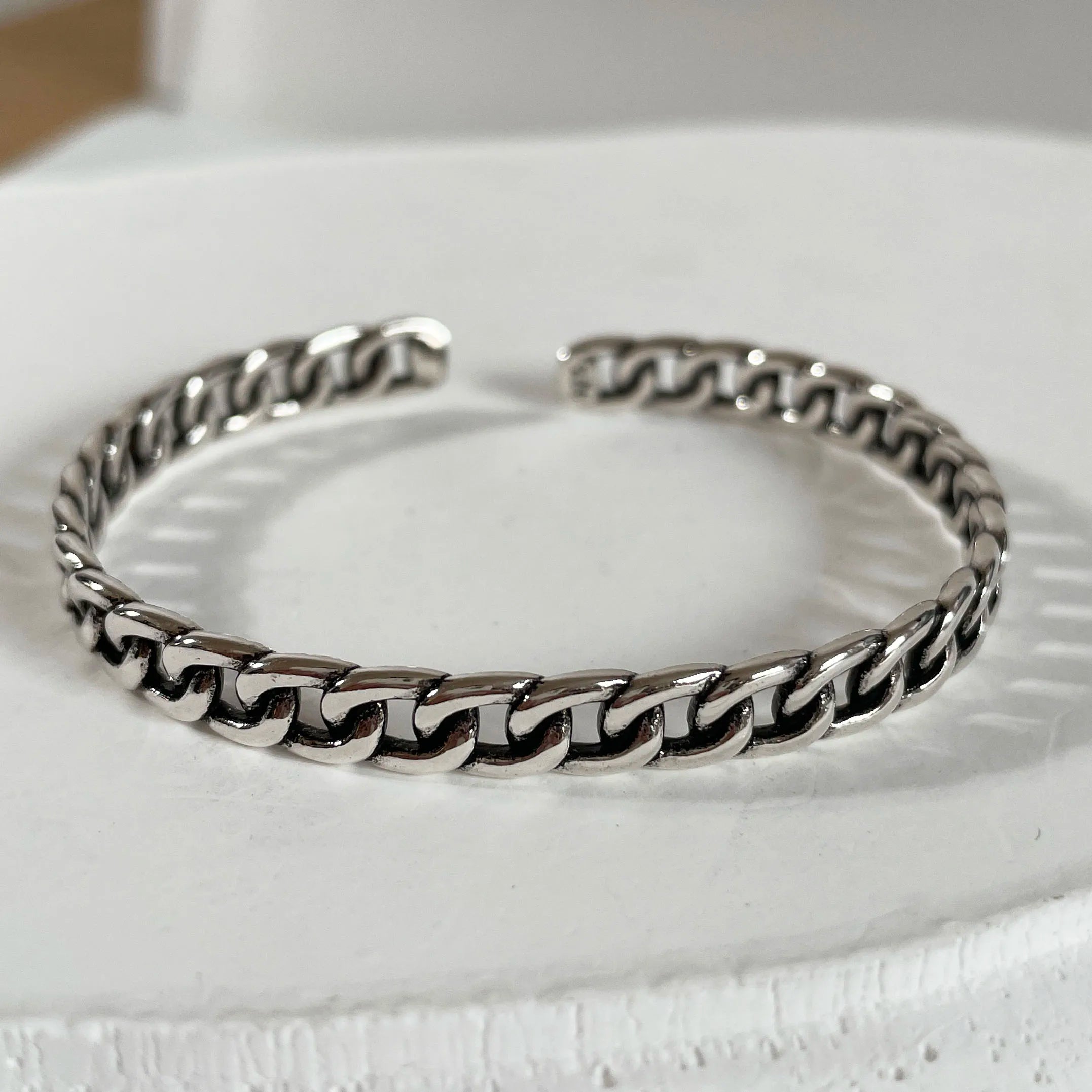 100% Solid 925 Sterling Silver Metal Bracelet for Women Vintage Handmade Simple Retro Chain Heart Bracelet Birthday Gift Party